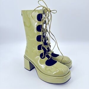 dELiA*s by Dolls Kill Green Art Nouveau Lace-Up Platform Boots Size 11